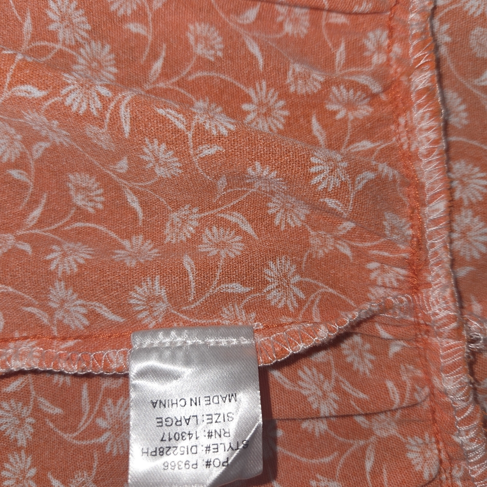Ces Femme Orange Floral Babydoll Dress Tiered Button Front Side Pockets Size M - Picture 9 of 10